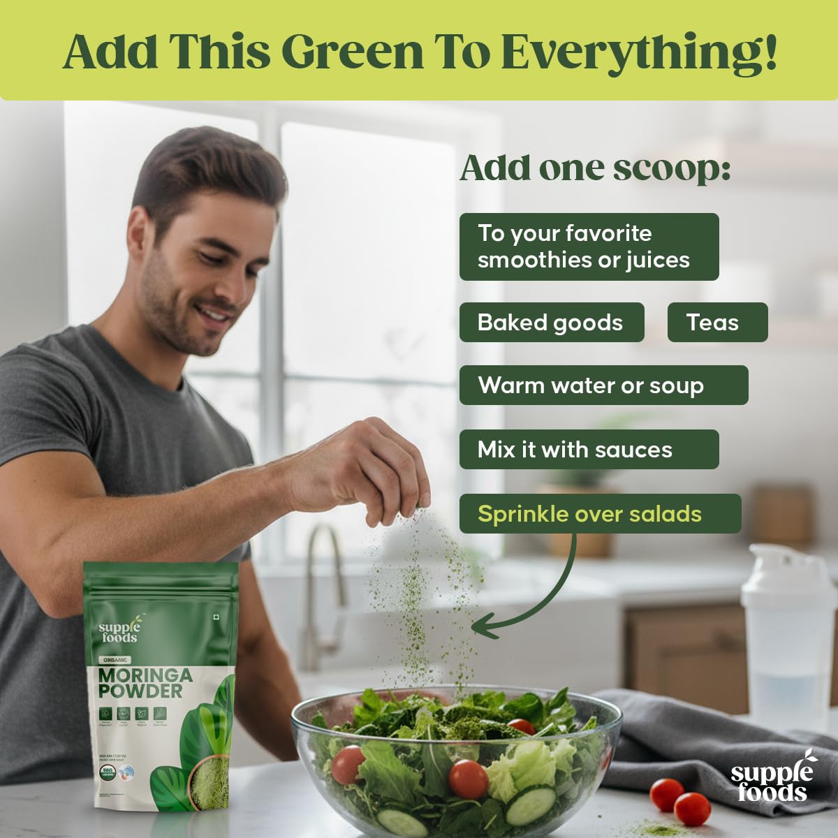 supplefoods Organic Moringa Powder 200 g / 7.05 oz | 100% Natural Green Superfood | Assists Digestion & Daily Detox | Finely Milled Moringa Leaf Powder | USDA Certified Organic Dietary Supplement - Maple Wellness Supplements