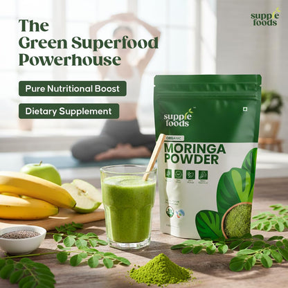 supplefoods Organic Moringa Powder 200 g / 7.05 oz | 100% Natural Green Superfood | Assists Digestion & Daily Detox | Finely Milled Moringa Leaf Powder | USDA Certified Organic Dietary Supplement - Maple Wellness Supplements