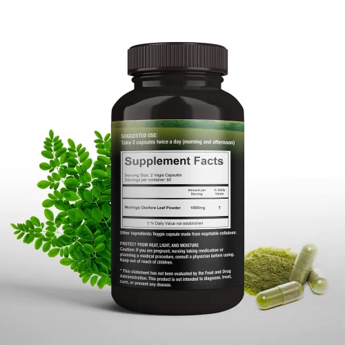 SUPREME HERBALS, 100% Raw and Pure Moringa Leaf Powder Capsules. Organic Certified Moringa Leaf. Natural Superfood with Essential Amino Acids - Maple Wellness Supplements