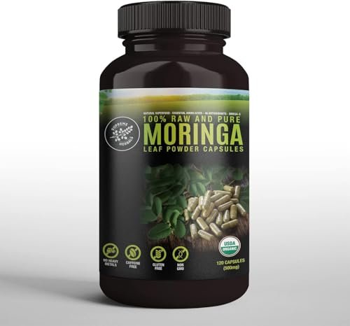 SUPREME HERBALS, 100% Raw and Pure Moringa Leaf Powder Capsules. Organic Certified Moringa Leaf. Natural Superfood with Essential Amino Acids - Maple Wellness Supplements