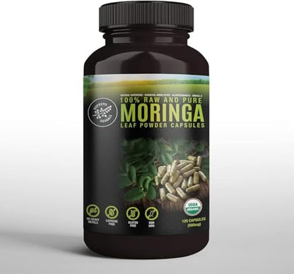 SUPREME HERBALS, 100% Raw and Pure Moringa Leaf Powder Capsules. Organic Certified Moringa Leaf. Natural Superfood with Essential Amino Acids - Maple Wellness Supplements