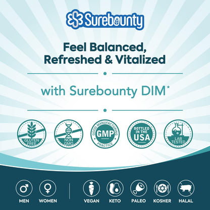 Surebounty DIM Supplement 300mg for Women & Men, Estrogen Balance & Metabolism, Hormone Balance, Menopause Support, Energy Maintainence, High Absorption with Black Pepper Extract, 120 Caps - Maple Wellness Supplements