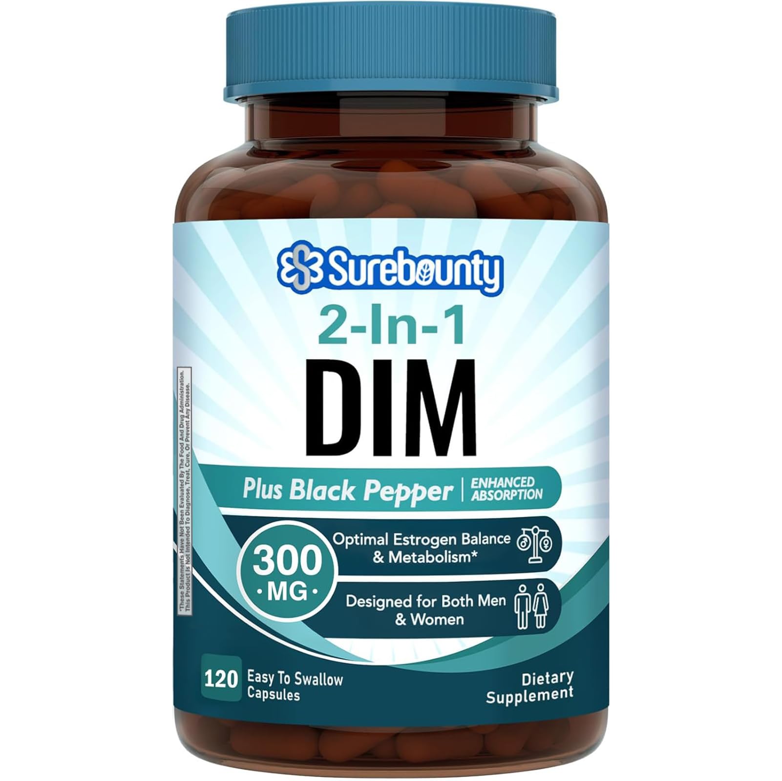 Surebounty DIM Supplement 300mg for Women & Men, Estrogen Balance & Metabolism, Hormone Balance, Menopause Support, Energy Maintainence, High Absorption with Black Pepper Extract, 120 Caps - Maple Wellness Supplements