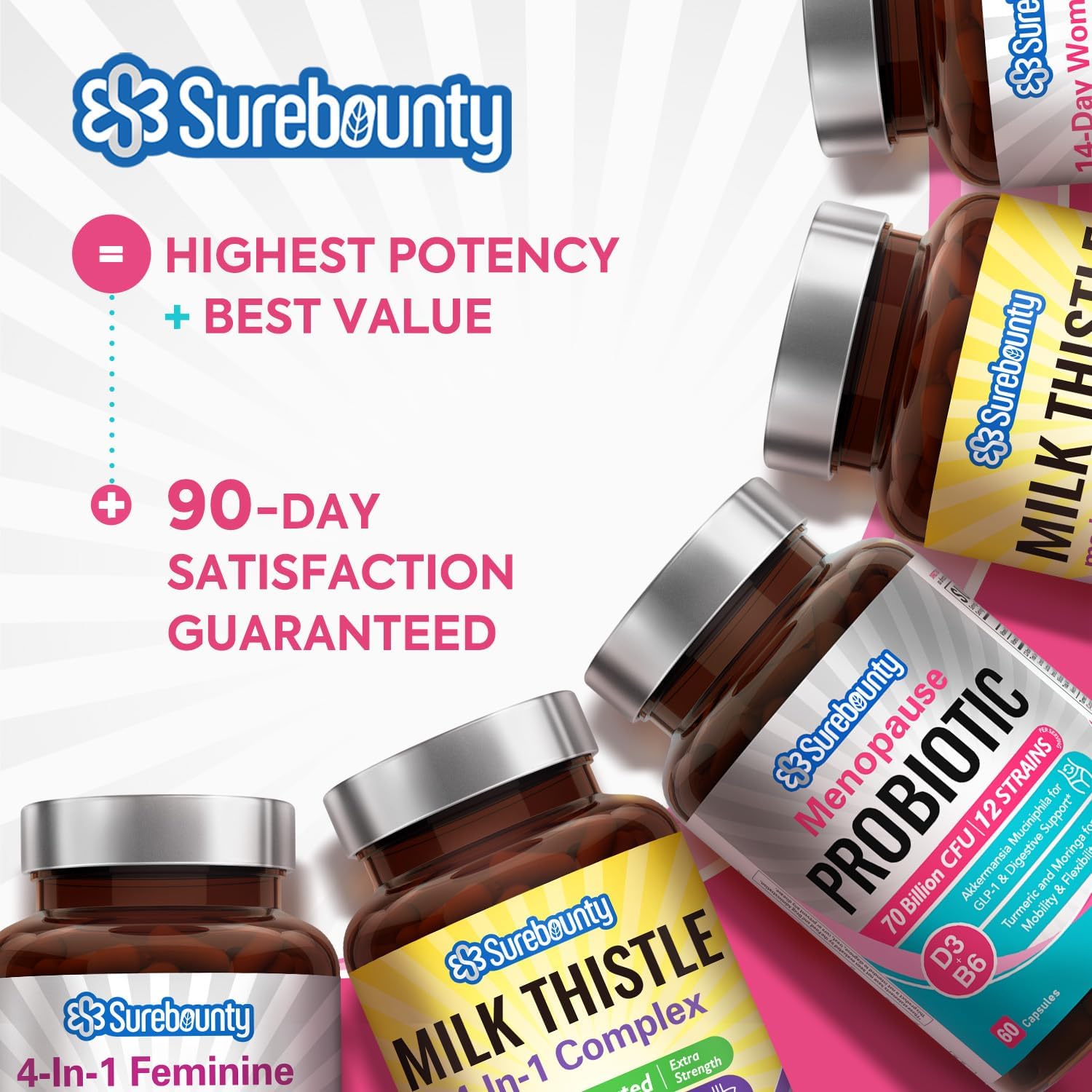 Surebounty Menopause Probiotic Supplement for Women, 70 Billion CFU, with Akkermansia Muciniphila, Vitamins B6 & D3, Botanicals, for Hormone Balance, Hot Flashes, Night Sweats, Gut Health, 60 Capsules - Maple Wellness Supplements