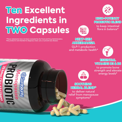 Surebounty Menopause Probiotic Supplement for Women, 70 Billion CFU, with Akkermansia Muciniphila, Vitamins B6 & D3, Botanicals, for Hormone Balance, Hot Flashes, Night Sweats, Gut Health, 60 Capsules - Maple Wellness Supplements