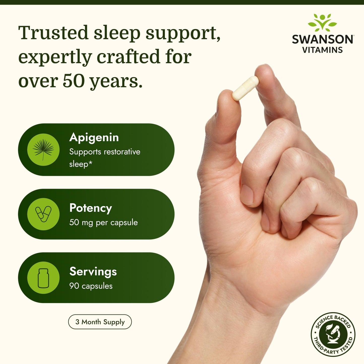 Swanson Apigenin – Sleep and Relaxation Supplement – Natural Support – 90 Caps, 50 mg (Packaging may Vary) - Maple Wellness Supplements