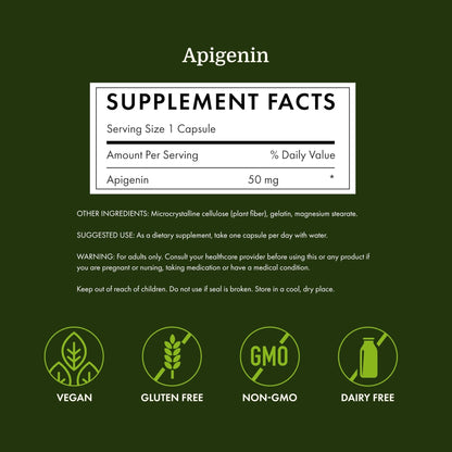 Swanson Apigenin – Sleep and Relaxation Supplement – Natural Support – 90 Caps, 50 mg (Packaging may Vary) - Maple Wellness Supplements