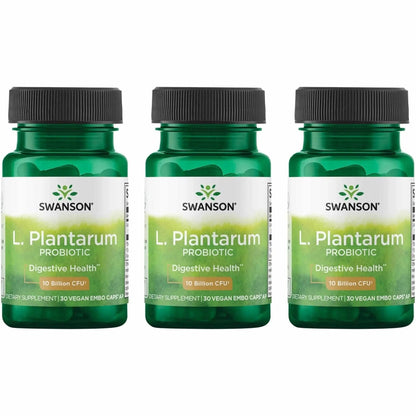 Swanson L. Plantarum - 10 Billion CFUs - Probiotic Supplement for Occasional Gas & Bloating - Supports Lower GI Tract Health* - No Refrigeration Needed - Non-GMO - 30 Vegan Capsules (3 Pack) - Maple Wellness Supplements