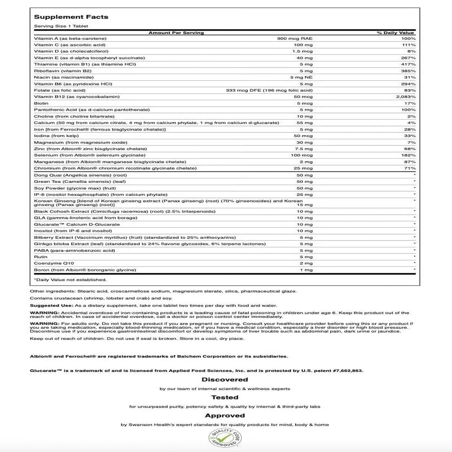 Swanson Multi Women's Prime Multivitamin Multimineral Energy Immune Hormone Balance Wellbeing Health Supplement 90 Tablets (Tabs) - Maple Wellness Supplements