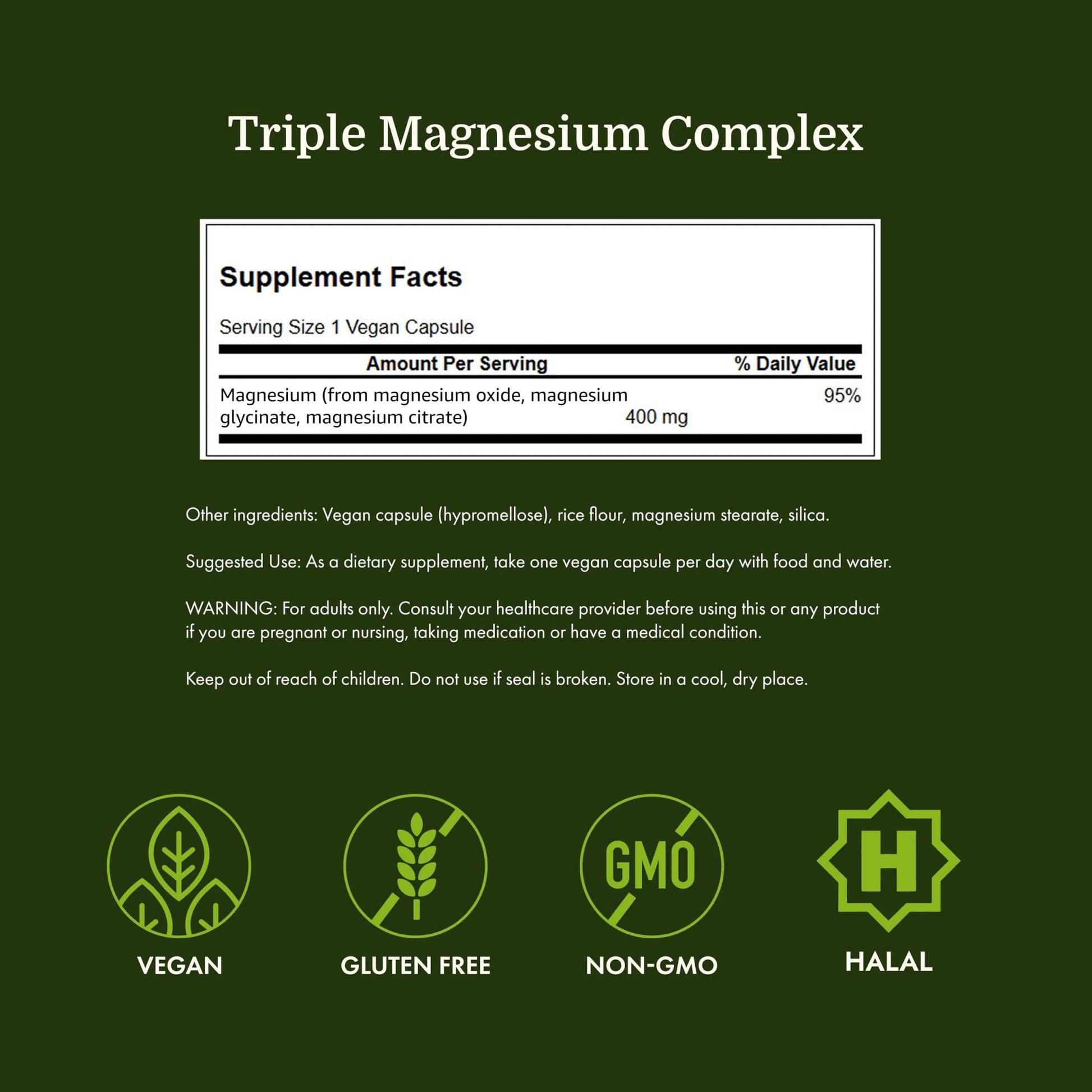 Swanson Triple Magnesium Complex - 100 Capsules, 400mg Each - Maple Wellness Supplements