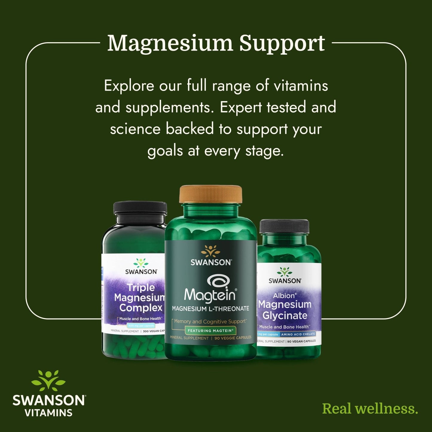 Swanson Triple Magnesium Complex - 100 Capsules, 400mg Each - Maple Wellness Supplements