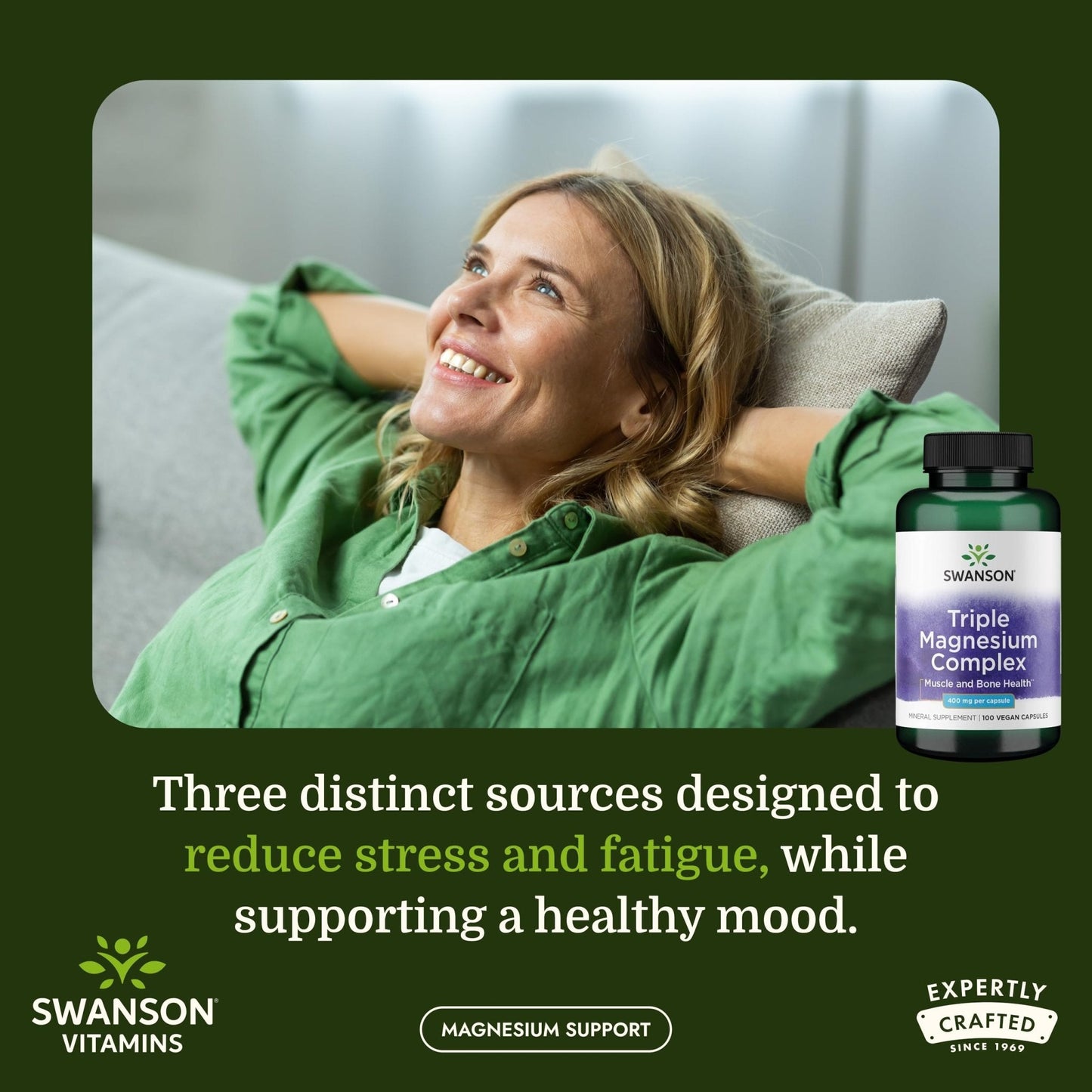 Swanson Triple Magnesium Complex - 100 Capsules, 400mg Each - Maple Wellness Supplements