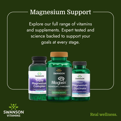 Swanson Triple Magnesium Complex Bone, Nerve, and Muscle Support Supplement for Adults Seeking Optimal Magnesium Absorption - 400 mg (300 Vegan Capsules) - Maple Wellness Supplements