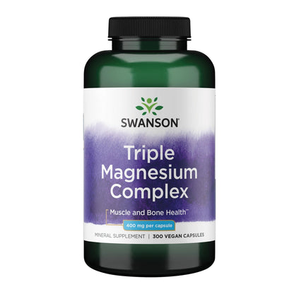 Swanson Triple Magnesium Complex Bone, Nerve, and Muscle Support Supplement for Adults Seeking Optimal Magnesium Absorption - 400 mg (300 Vegan Capsules) - Maple Wellness Supplements