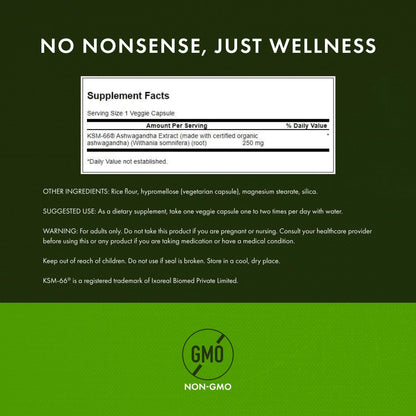 Swanson Ultimate Ashwagandha KSM-66 - Herbal Supplement Supporting Healthy Stress Levels & Relaxation - Natural Formula to Promote a Calm & Relaxed Mindset - (60 Veggie Capsules, 250mg Each) - Maple Wellness Supplements