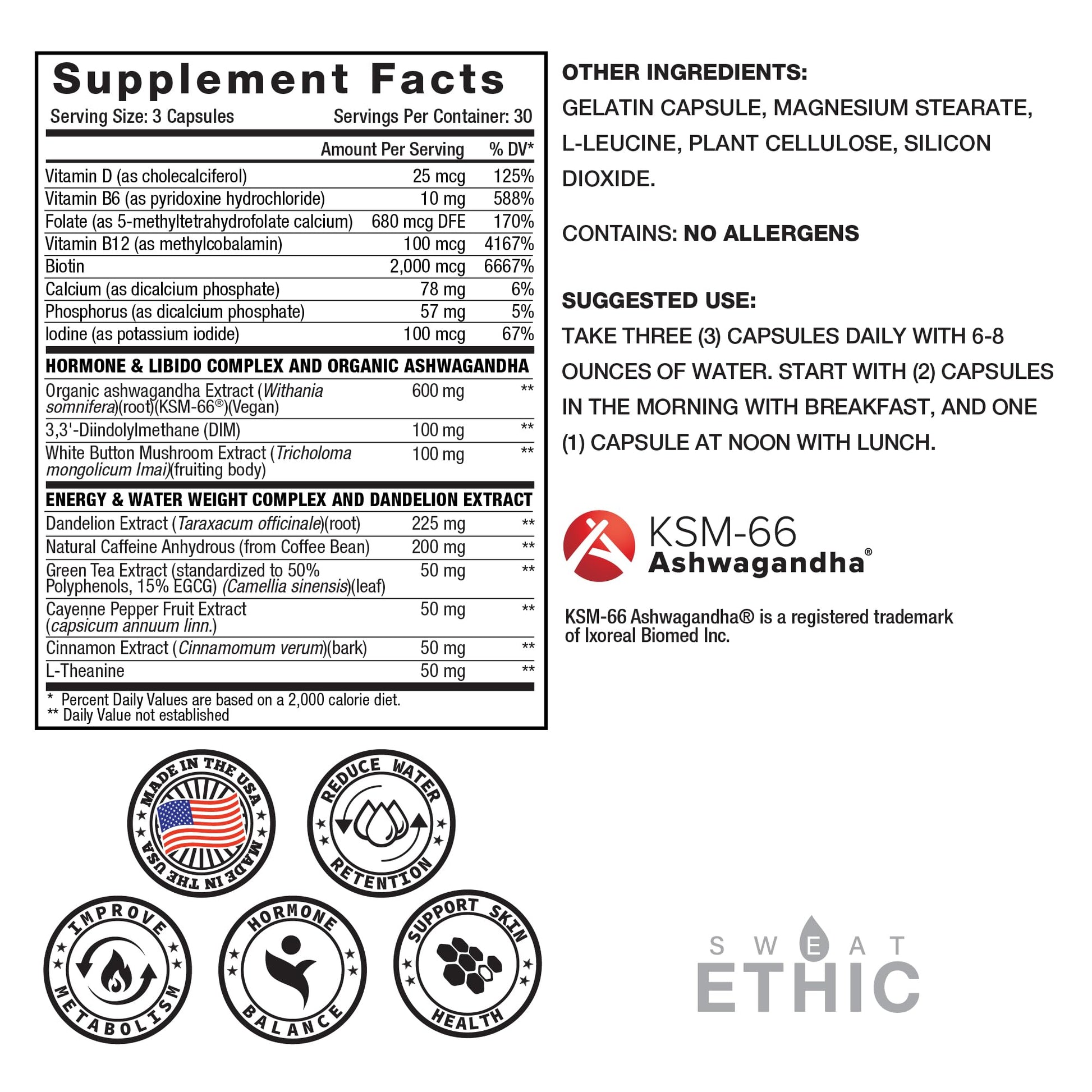 Sweat Ethic Victress, Hormone Balance Support for Women with KSM-66 Ashwagandha, DIM, Biotin, Folic Acid, Dandelion Root, Cayenne Pepper & Vitamin D3, Daily Wellness Formula, 90 Easy to Take Capsules - Maple Wellness Supplements