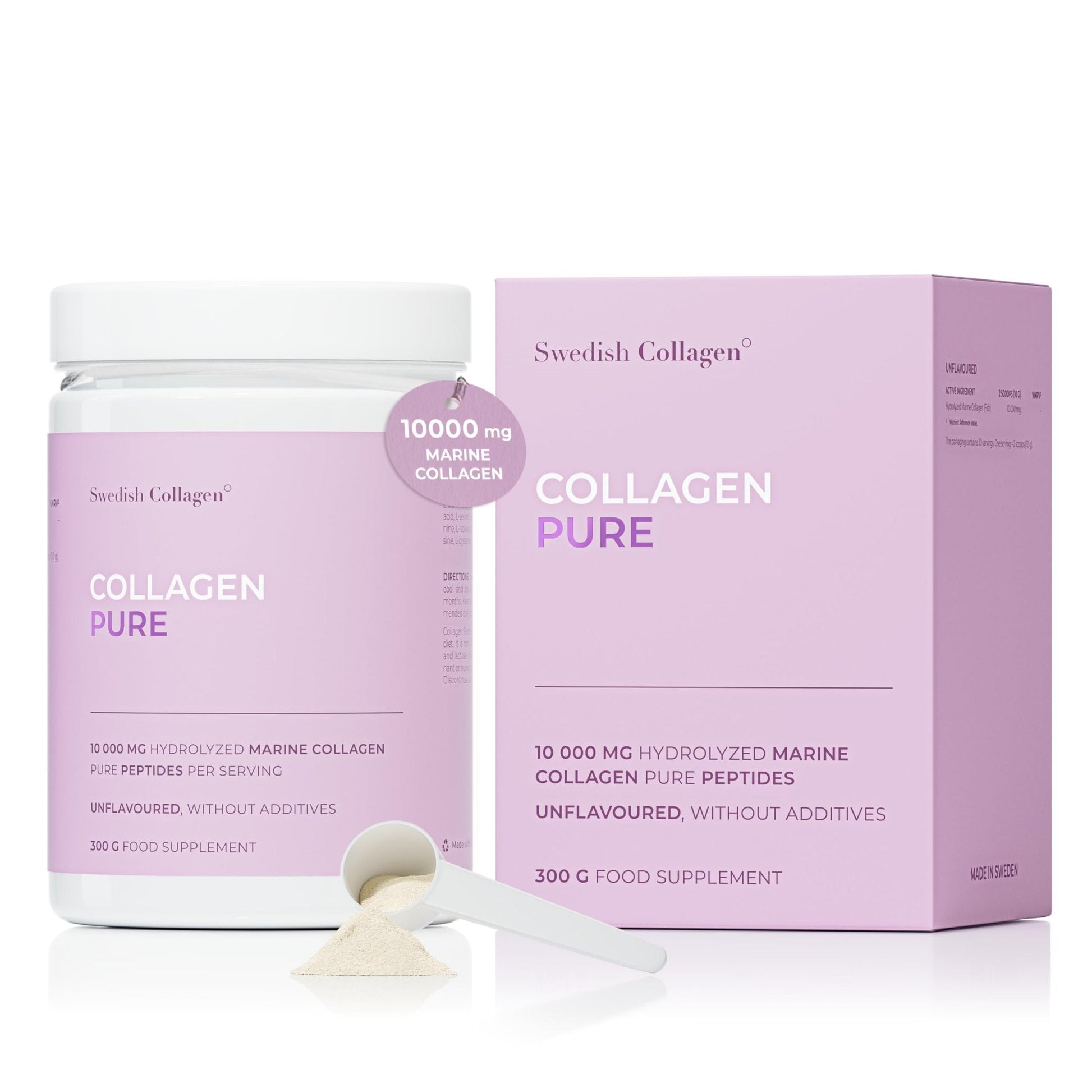 Swedish Collagen - Hydrolyzed Marine Collagen 10,000 mg Powder Supplement - Pack of 300 g, 30 Day Supply | Pure Peptide for Healthy Hair, Skin, Nails & Joints I 100% Natural & Gluten Free | Sugar-Free - Maple Wellness Supplements