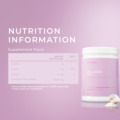 Swedish Collagen - Hydrolyzed Marine Collagen 10,000 mg Powder Supplement - Pack of 300 g, 30 Day Supply | Pure Peptide for Healthy Hair, Skin, Nails & Joints I 100% Natural & Gluten Free | Sugar-Free - Maple Wellness Supplements