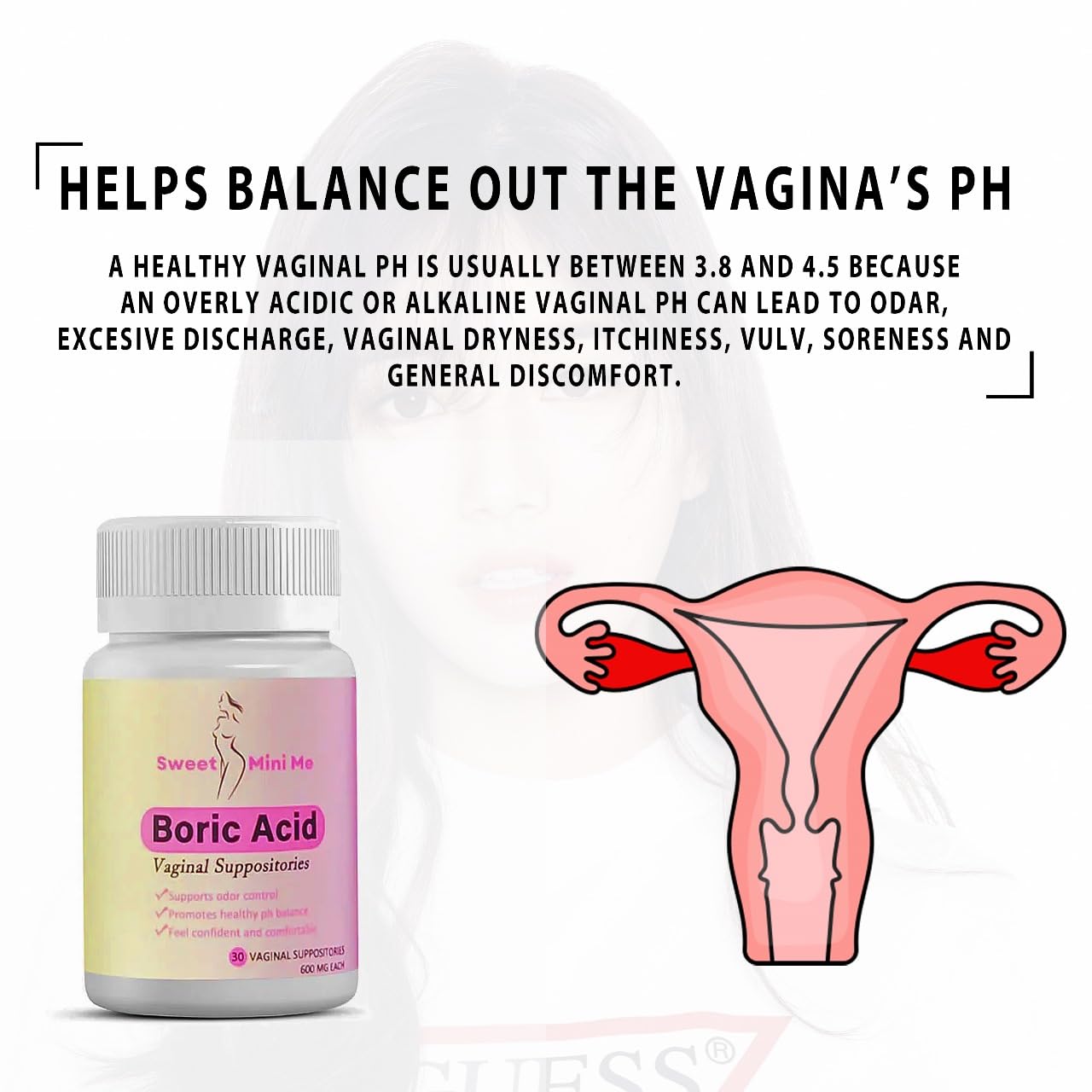 Sweet Mini Me 600mg Boric Acid Suppositories – Natural Vaginal Health Support for Women – pH Balance, Odor & Itch Relief – 30 Count Capsules - Maple Wellness Supplements