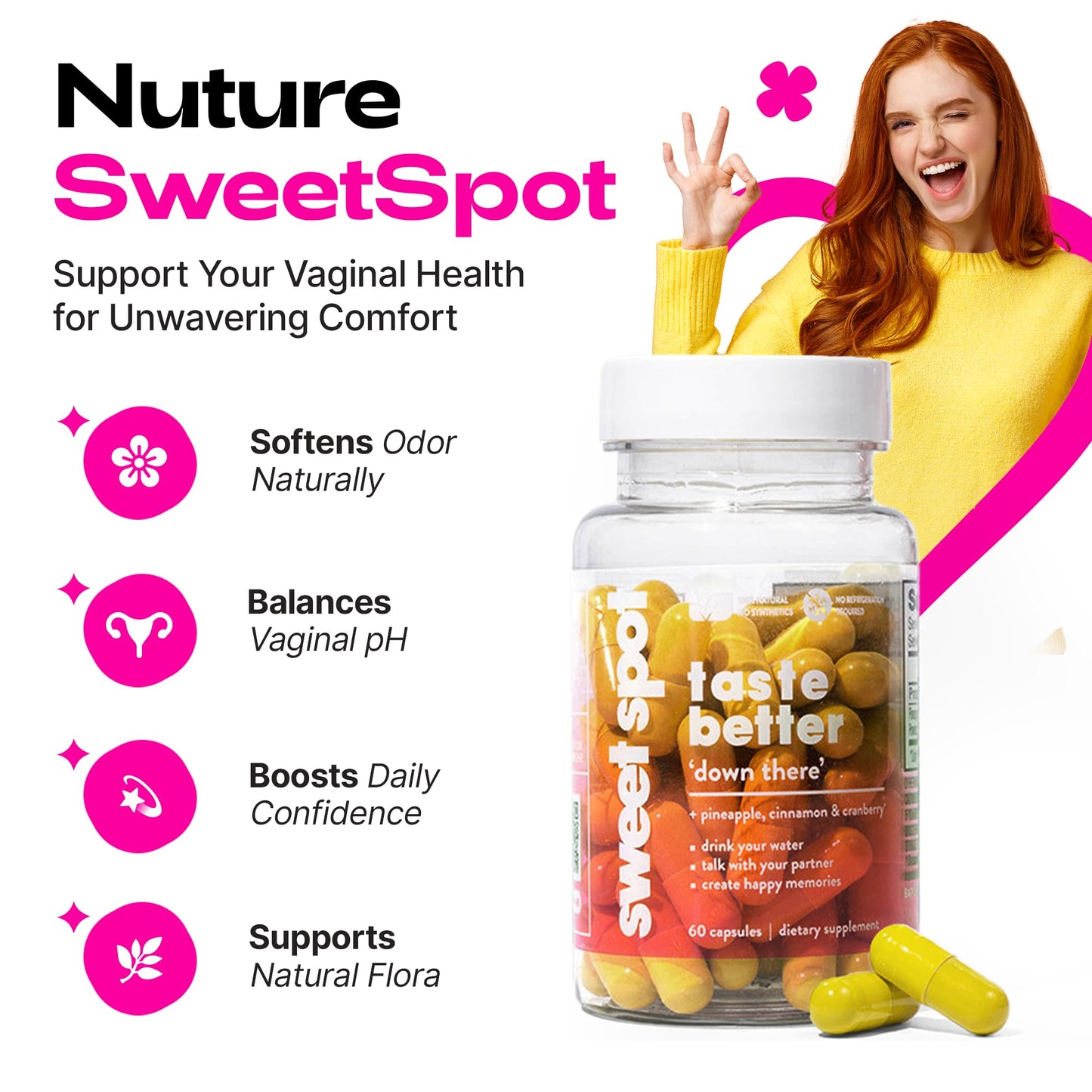 Sweet Spot – Pineapple & Cranberry Vaginal Health Supplement, 60 Capsules – Freshens Taste, Promotes Feminine Balance - Maple Wellness Supplements