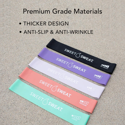 Sweet Sweat Mini Loop Resistance Bands - Set of 5 | Exercise Hip Booty Bands for Squats, Lunges, Physical Therapy, Yoga, Pilates, Rehab & Home or Gym Workouts - Maple Wellness Supplements