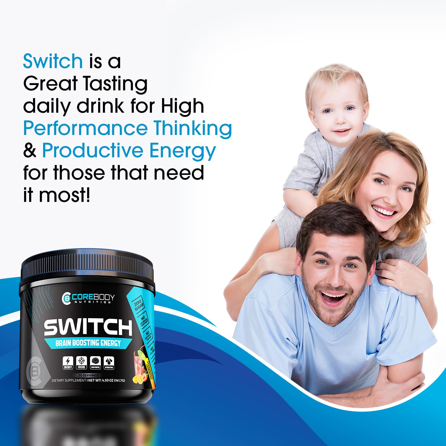 Switch, Brain Boosting Nootropic Energy Supplement Powder - Made in USA - Alpha GPC, NALT, Ashwagandha, Sugar Free Energy, Keto, Increase Mental Focus & Cognitive Function, Enhances Mood & Memory - Maple Wellness Supplements