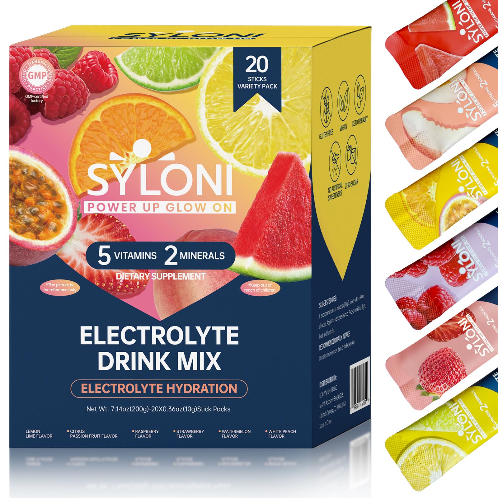 Syloni Electrolytes Powder Packets, Trial Variety Pack(20 Sticks), Sugar Free Hydration Packets Electrolyte Drink Mix with 7 Vitamins and Electrolytes - Maple Wellness Supplements