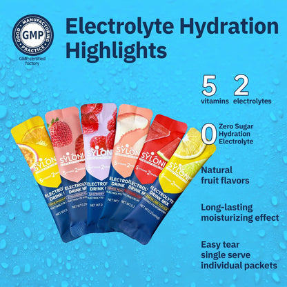 Syloni Electrolytes Powder Packets, Trial Variety Pack(20 Sticks), Sugar Free Hydration Packets Electrolyte Drink Mix with 7 Vitamins and Electrolytes - Maple Wellness Supplements
