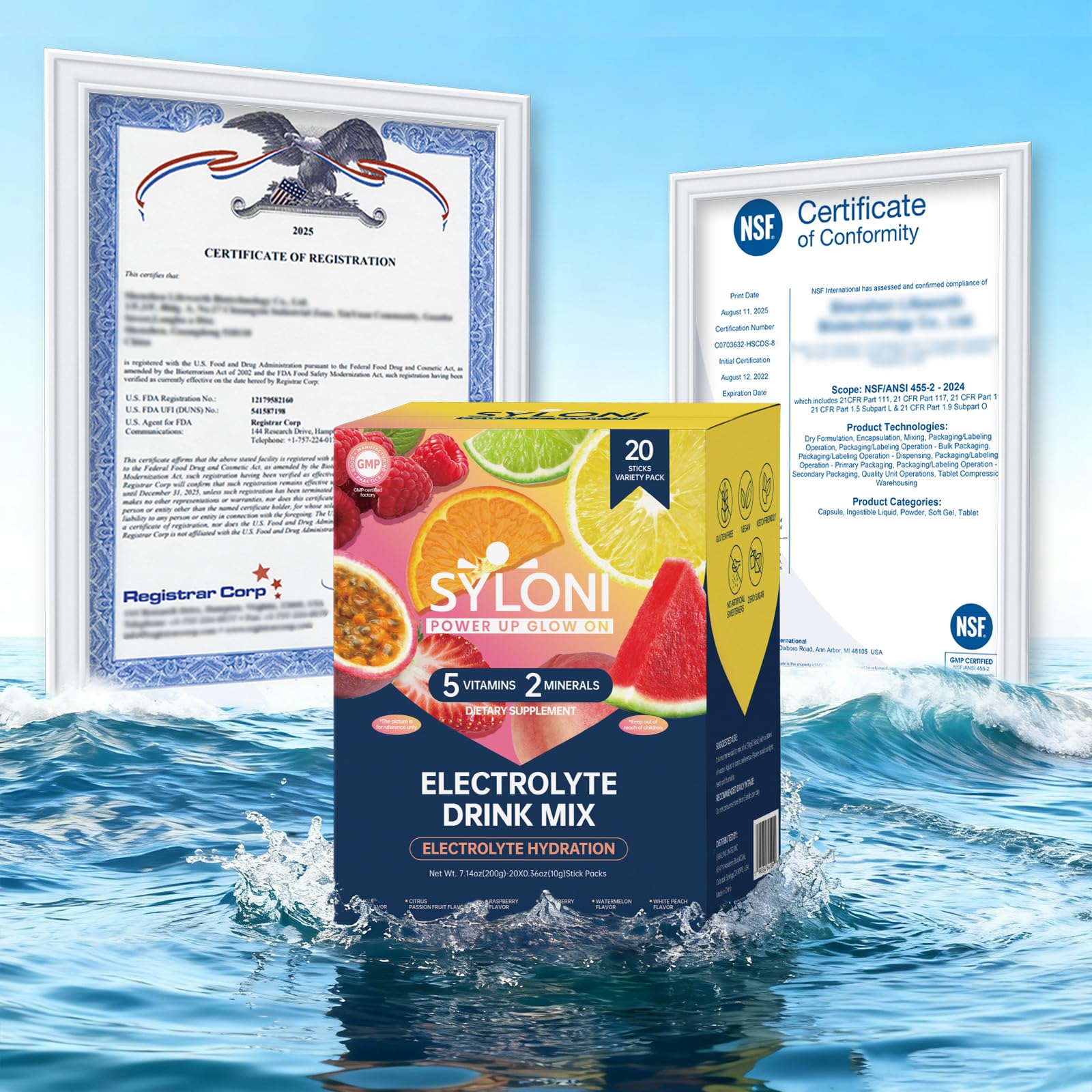 Syloni Electrolytes Powder Packets, Trial Variety Pack(20 Sticks), Sugar Free Hydration Packets Electrolyte Drink Mix with 7 Vitamins and Electrolytes - Maple Wellness Supplements
