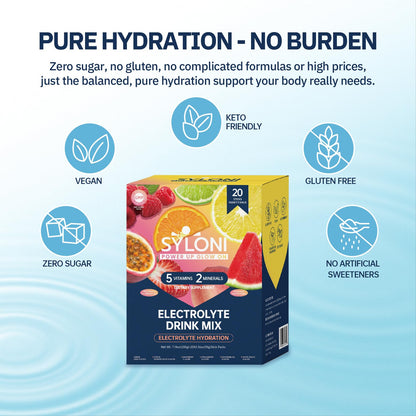 Syloni Electrolytes Powder Packets, Trial Variety Pack(20 Sticks), Sugar Free Hydration Packets Electrolyte Drink Mix with 7 Vitamins and Electrolytes - Maple Wellness Supplements
