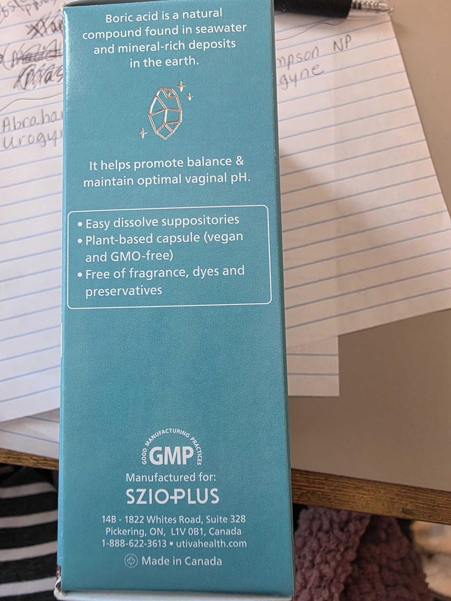 Szio+ Utiva Boric Acid Suppositories for Women - pH Balance - Feminine Care - 600mg Boric Acid to Lower pH and Support Vaginal Health, BV Treatment for Women, 30 Vaginal Suppositories - Maple Wellness Supplements