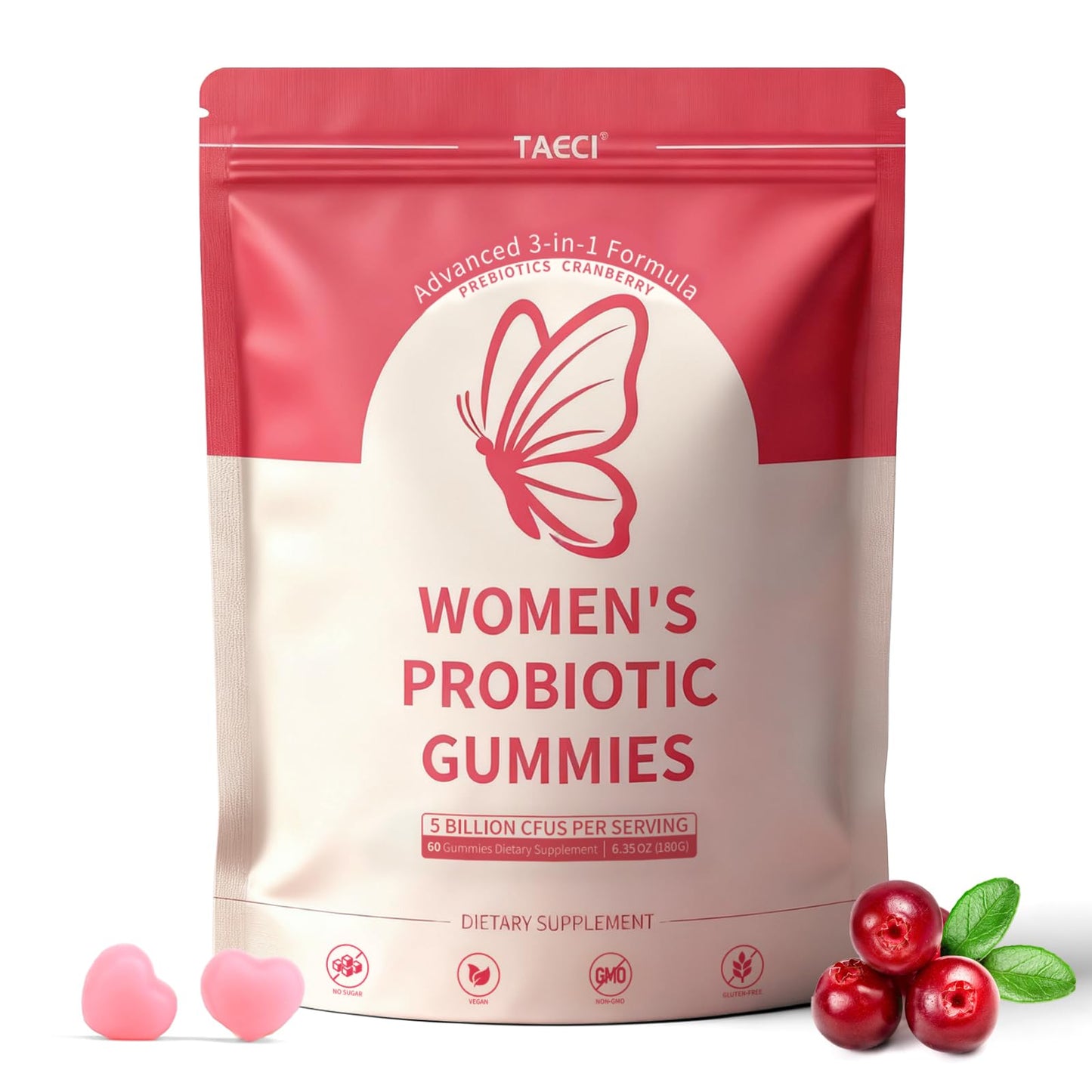 Taeci Vaginal Probiotic Gummies for Women – 5 Billion CFU with Prebiotic & Cranberry Extract – Supports pH Balance, Healthy Odor & Gut Health - Maple Wellness Supplements