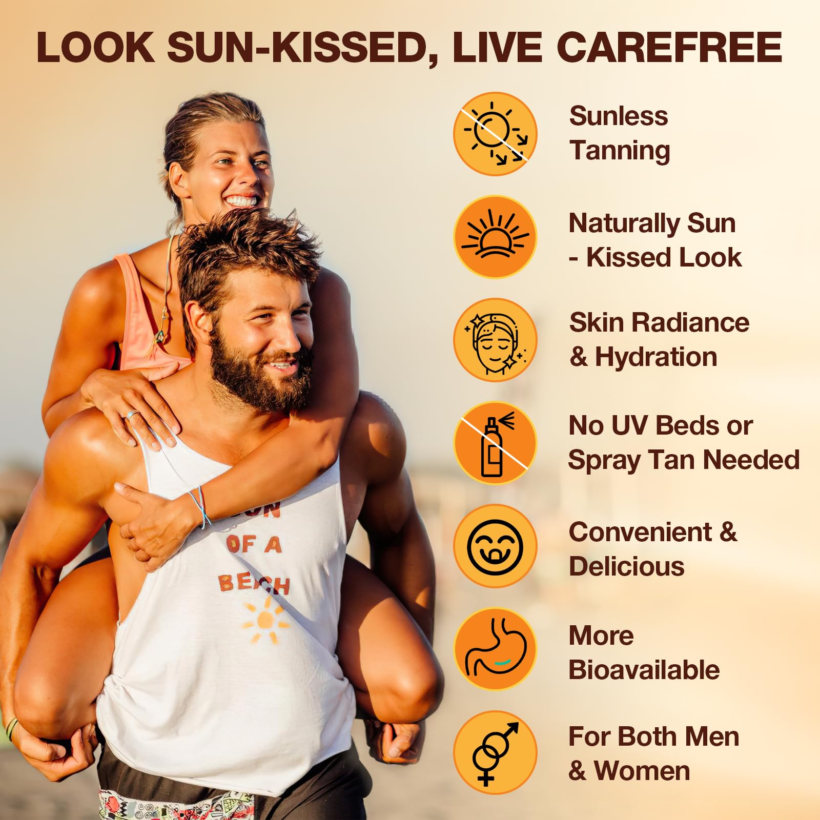 Tanning Gummies with Astaxanthin for Women and Men | Sunless Tanning Supplement with Beta Carotene, Lycopene, Collagen & Vitamins | Skin Radiance & Hydration | Vegan & Sugar Free - 60 Count - Maple Wellness Supplements