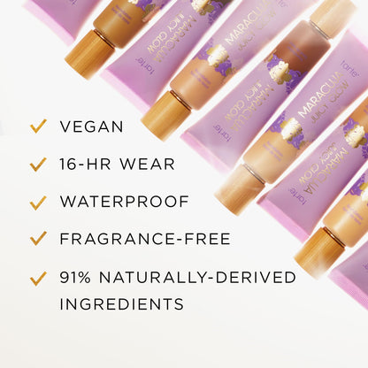 tarte maracuja juicy glow tint – Lightweight Tinted Moisturizer with Hyaluronic Acid for Radiant Skin, Buildable Medium Coverage, Waterproof, Vegan, Cruelty-Free, full size, 16B fair-light beige - Maple Wellness Supplements