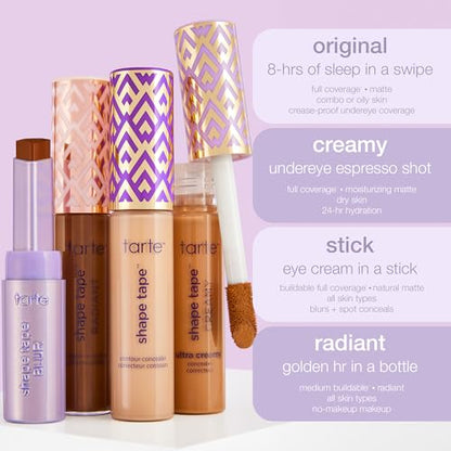 tarte Shape Tape Concealer – Full-Coverage Creaseless Soft Matte Finish, Brightening Under-Eye & Face Makeup, 16hr Longwear, Vegan & Cruelty-Free, Full Size, 16N fair-Light Neutral - Maple Wellness Supplements
