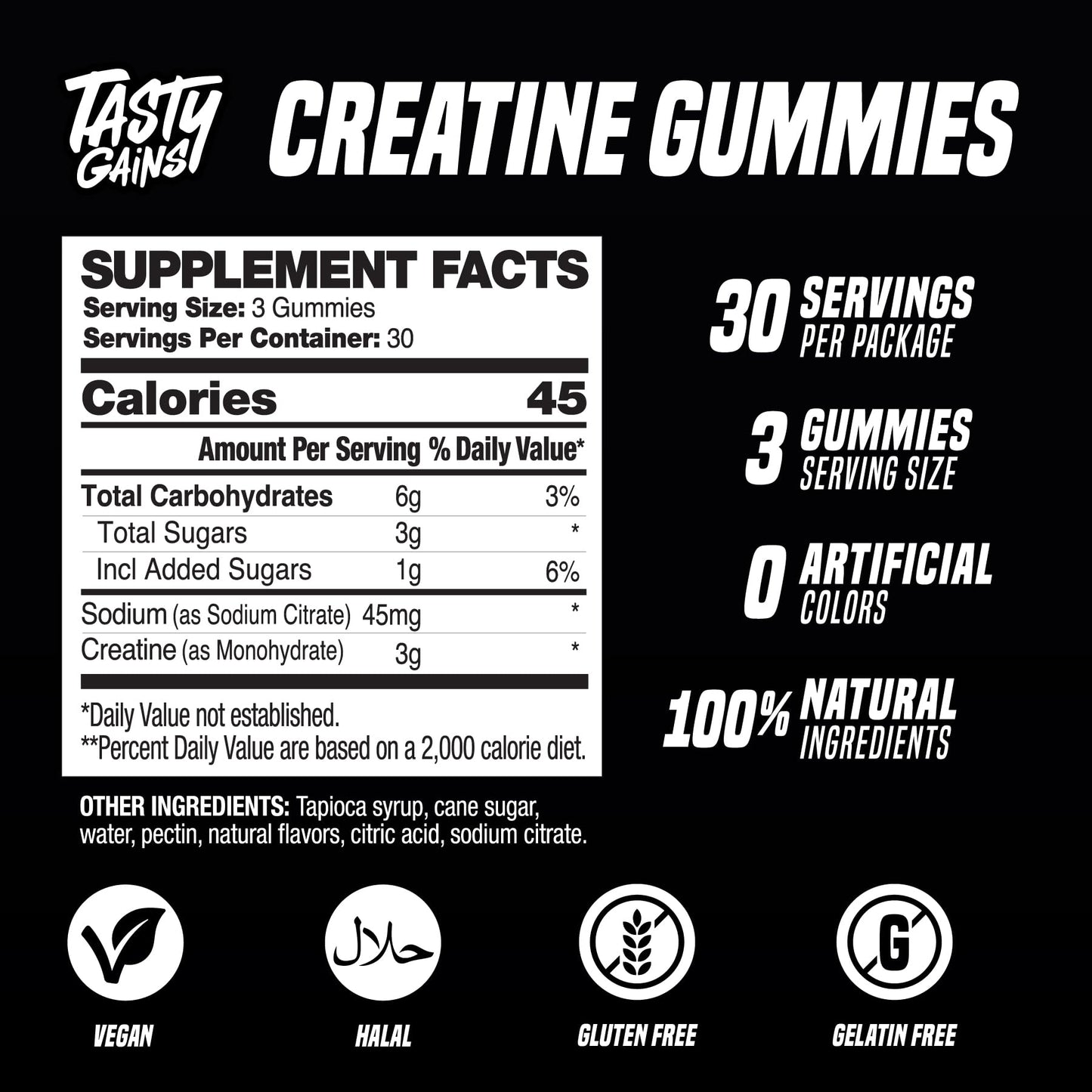 TASTY GAINS Creatine Gummies - 90g of Creatine Monohydrate - Workout Supplements - Build Muscle & Boost Strength for Men & Women - Made in USA - Maple Wellness Supplements