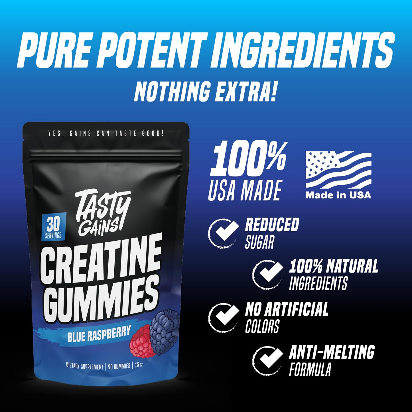 TASTY GAINS Creatine Gummies - 90g of Creatine Monohydrate - Workout Supplements - Build Muscle & Boost Strength for Men & Women - Made in USA - Maple Wellness Supplements