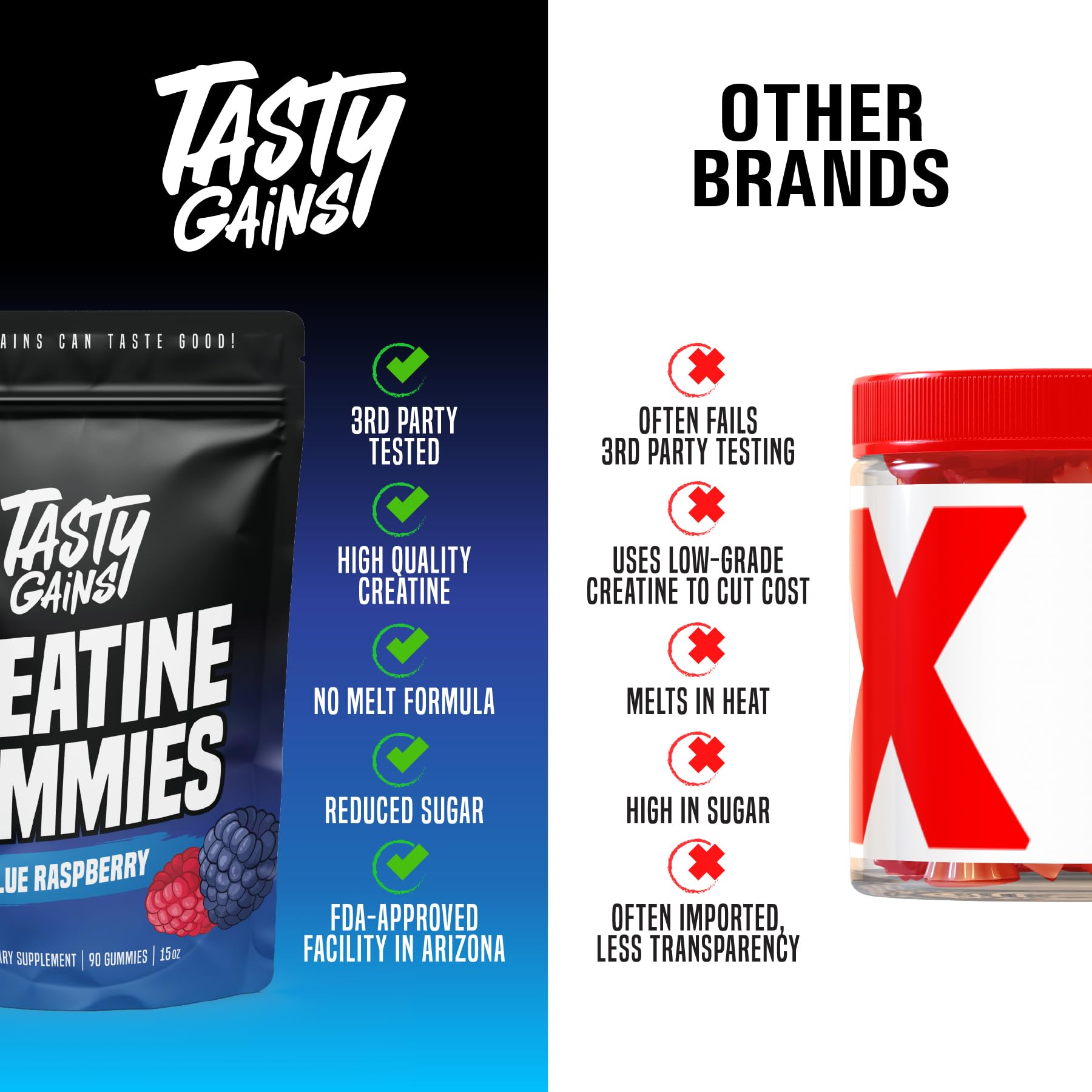 TASTY GAINS Creatine Gummies - 90g of Creatine Monohydrate - Workout Supplements - Build Muscle & Boost Strength for Men & Women - Made in USA - Maple Wellness Supplements