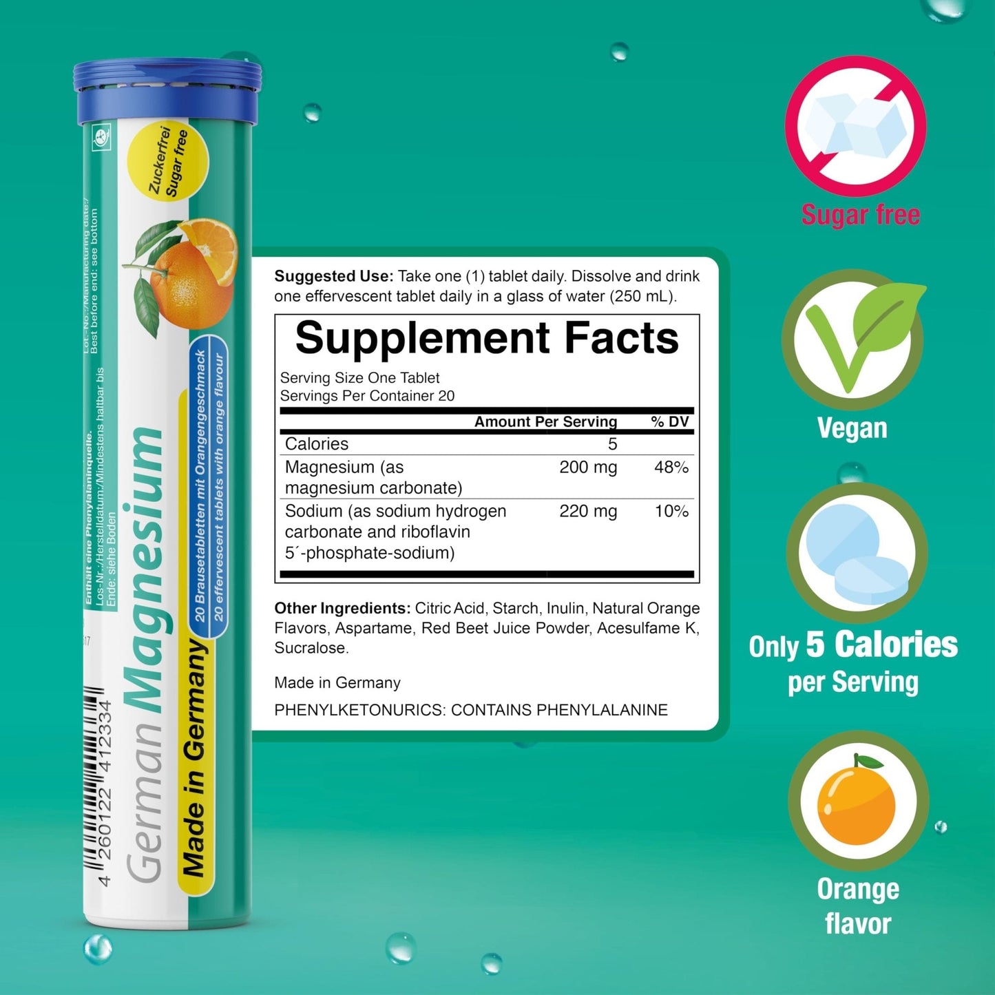 T&D German Elektrolyt Mix - 40 Fizzy Effervescent Tabelts - Orangeflavour - Sugarfree - Made in Germany - Maple Wellness Supplements