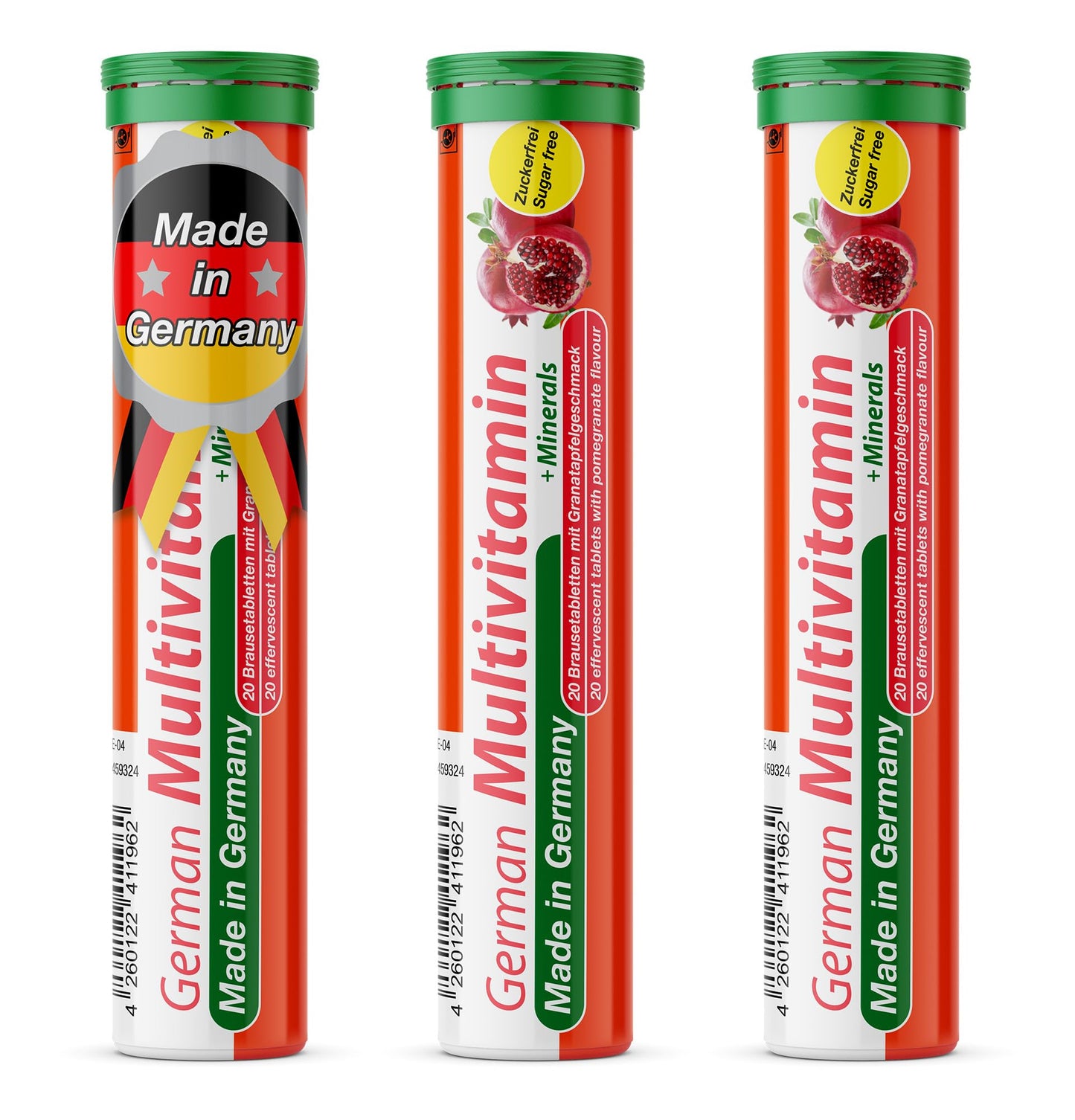 T&D German Multivitamin + Mineralien Drink Effervescent Tablets 60 Servings Pomegranate Flavour – 10 Vitamins + 2 Minerals – Made in Germany - Maple Wellness Supplements