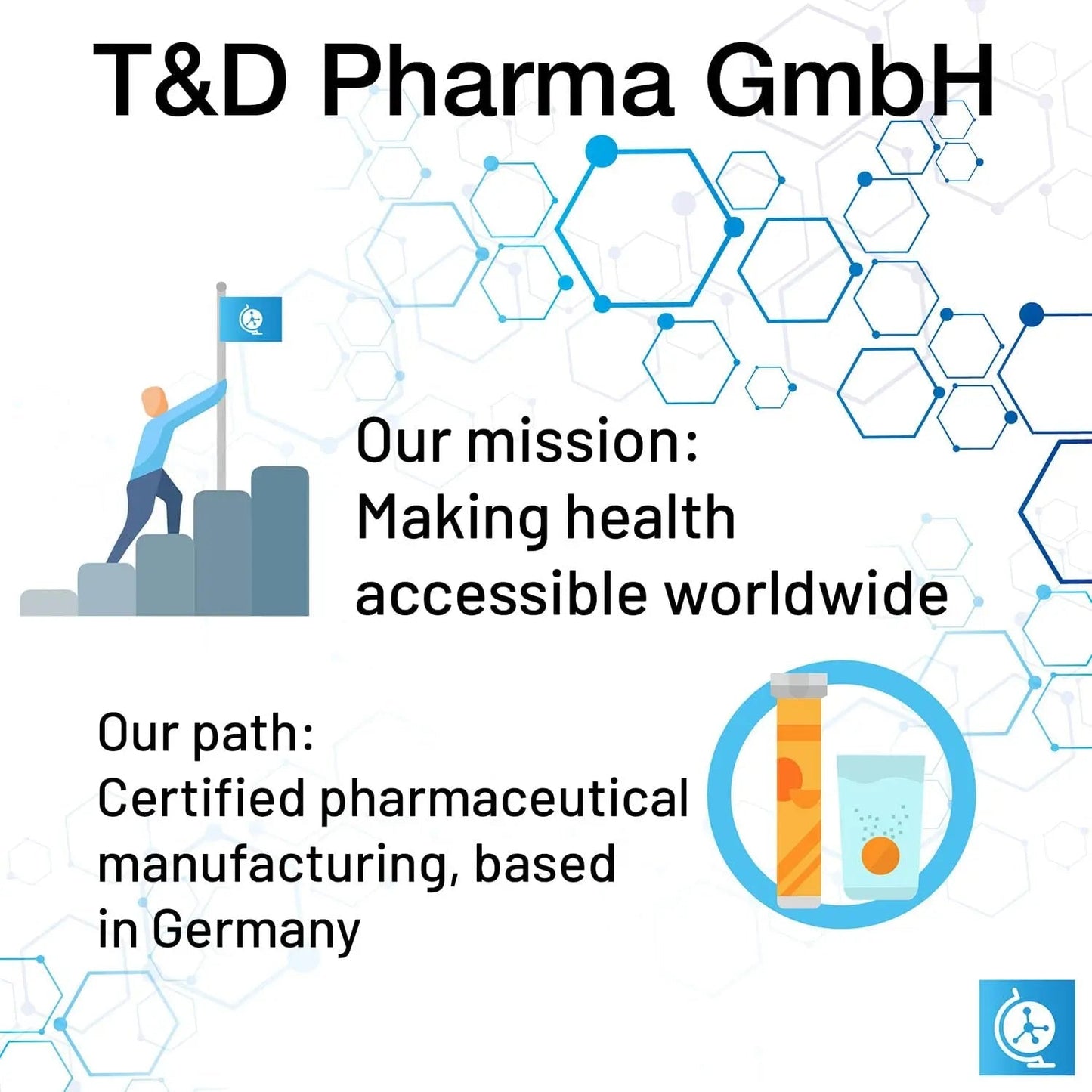 T&D German Multvitamin + Minerals 10 Vitamins 2 Minerals - 100 Vegan Drink Effervescent Tablets - Pomegranate Flavor - Maple Wellness Supplements