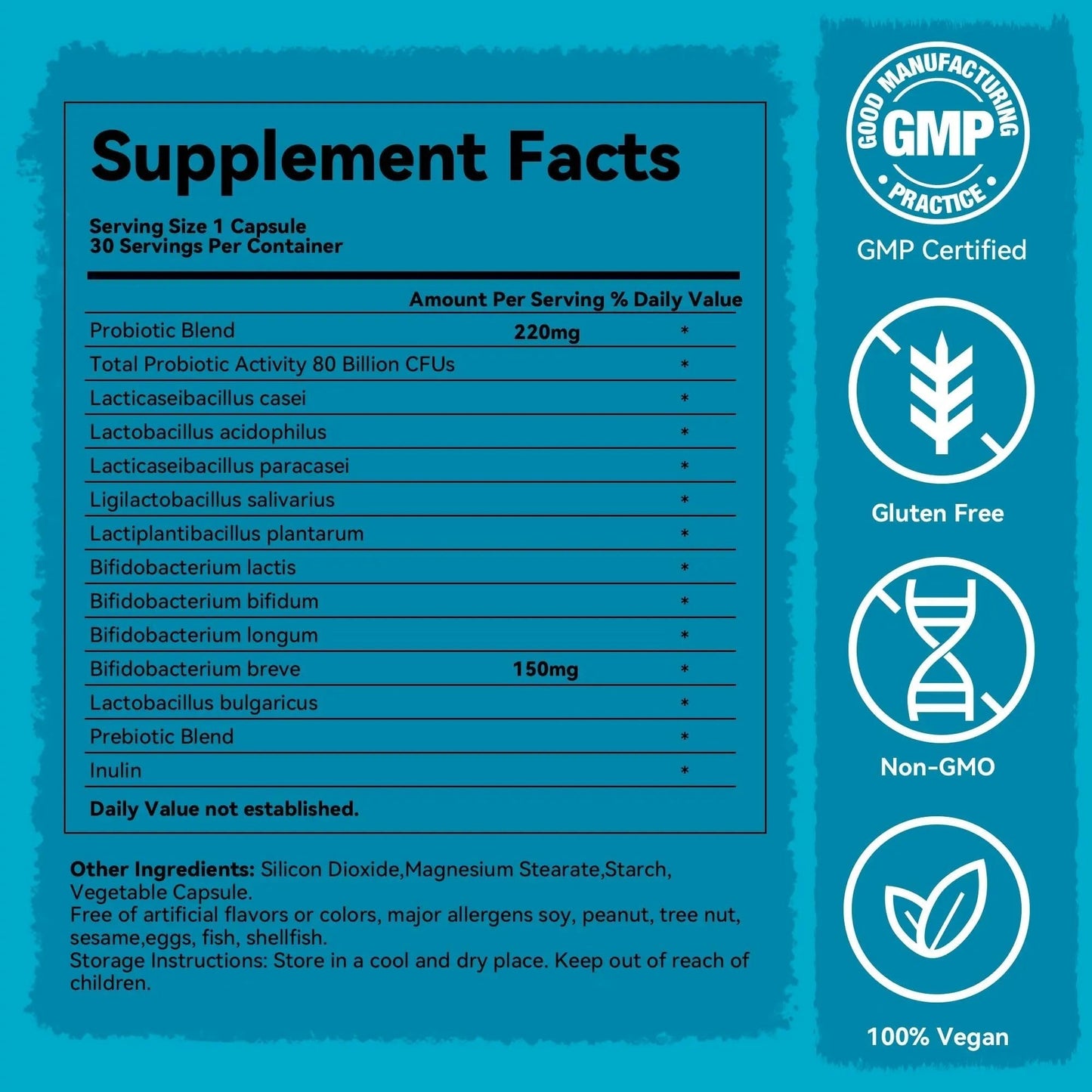 Teelne Probiotics 80 Billion CFU - 10 strains, Prebiotic+ Probiotics Support Digestive & Gut Health, Bloating & Constipation Relief, 30 Capsules (30-Day Supply) - Maple Wellness Supplements