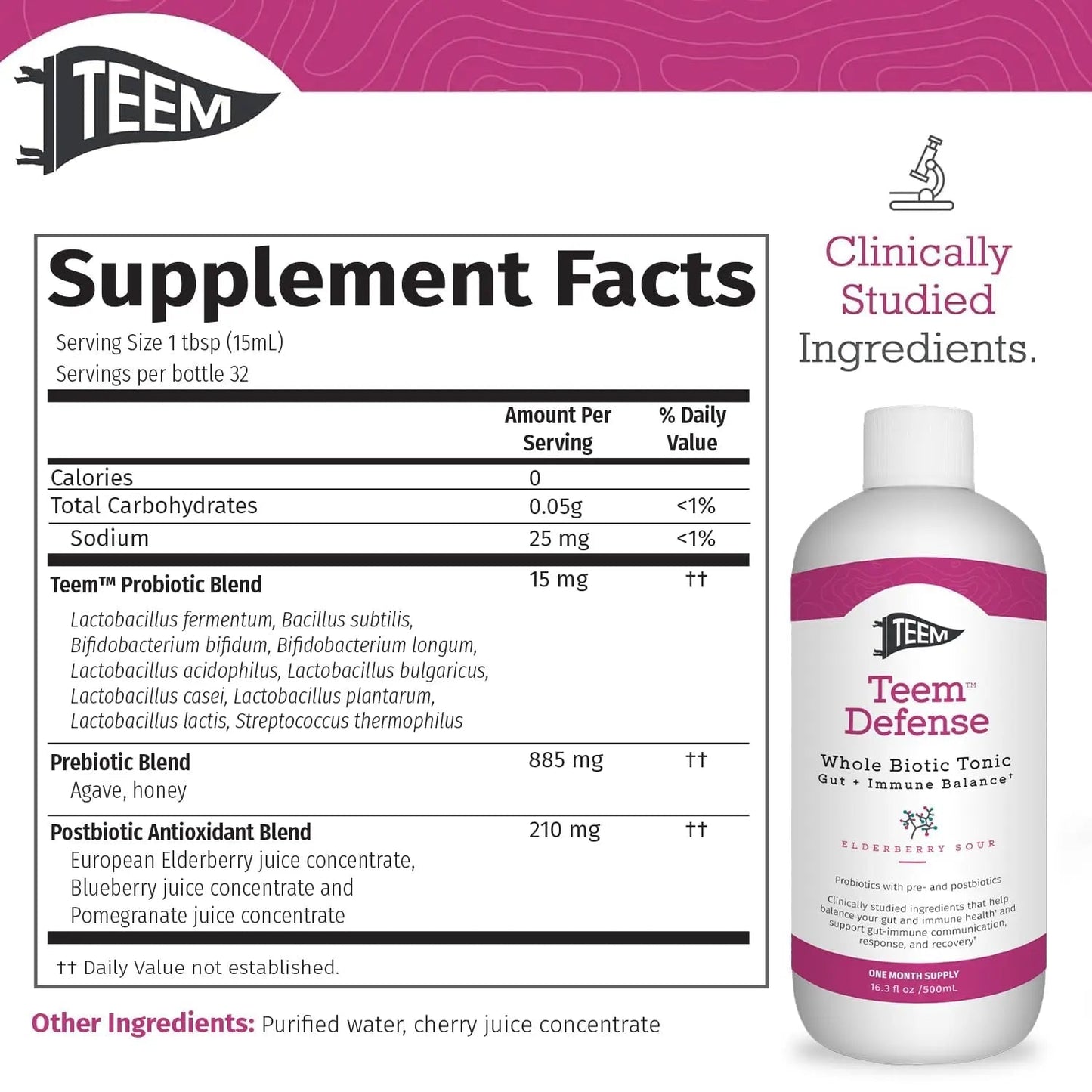 Teem Defense Liquid Probiotic with Elderberry, Whole Biotic Tonic for Digestion & Immunity, Prebiotic Probiotic & Postbiotic Supplement for Kids and Adults, 30 Day Supply – 16.3 Fl.Oz - Maple Wellness Supplements