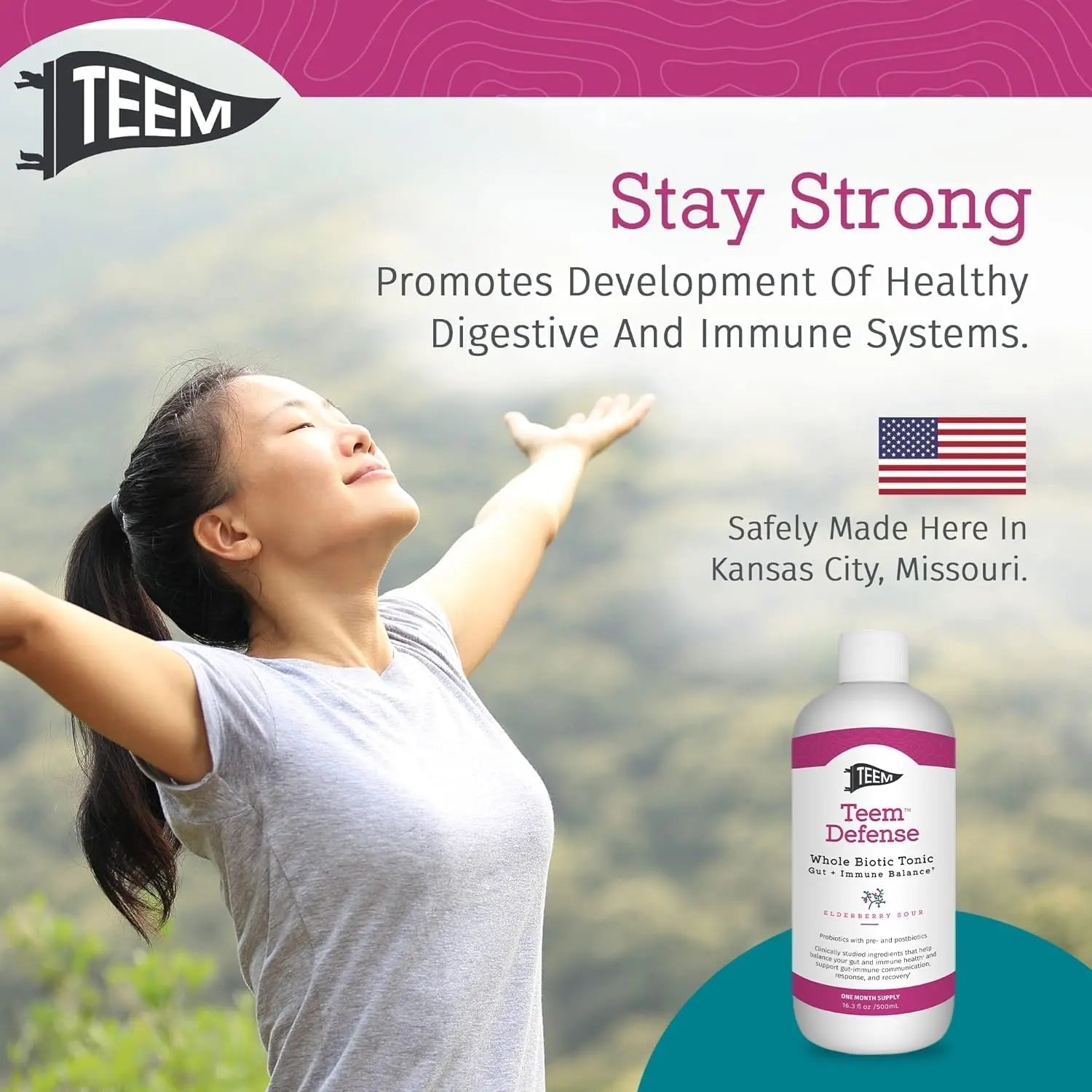 Teem Defense Liquid Probiotic with Elderberry, Whole Biotic Tonic for Digestion & Immunity, Prebiotic Probiotic & Postbiotic Supplement for Kids and Adults, 30 Day Supply – 16.3 Fl.Oz - Maple Wellness Supplements