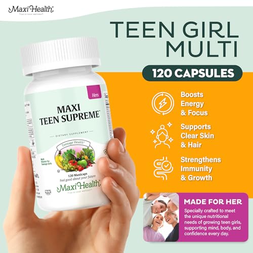 Teen Vitamins for Girls 12-17 - Teen Multivitamin D3, Iron, Calcium, Biotin, Zinc, Digestive Enzymes – Teenager Girl Multi Vitamins - Maple Wellness Supplements