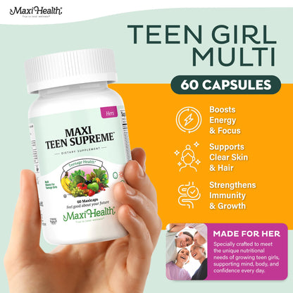 Teen Vitamins for Girls 12-17 - Teen Multivitamin Supreme with D3, Iron, Calcium, Biotin, Digestive Enzymes – Teenager Girl Multi Vitamins for Energy, - Maple Wellness Supplements