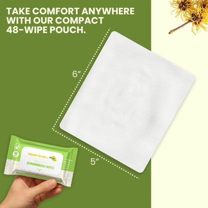 Tender Touch Hemorrhoid Wipes with Witch Hazel and Aloe, Flushable Medicated Wipes for Hemorrhoid and Vaginal Relief - Postpartum-Safe, Fragrance-free, Travel Size, 1 Pack, 48-ct. - Maple Wellness Supplements