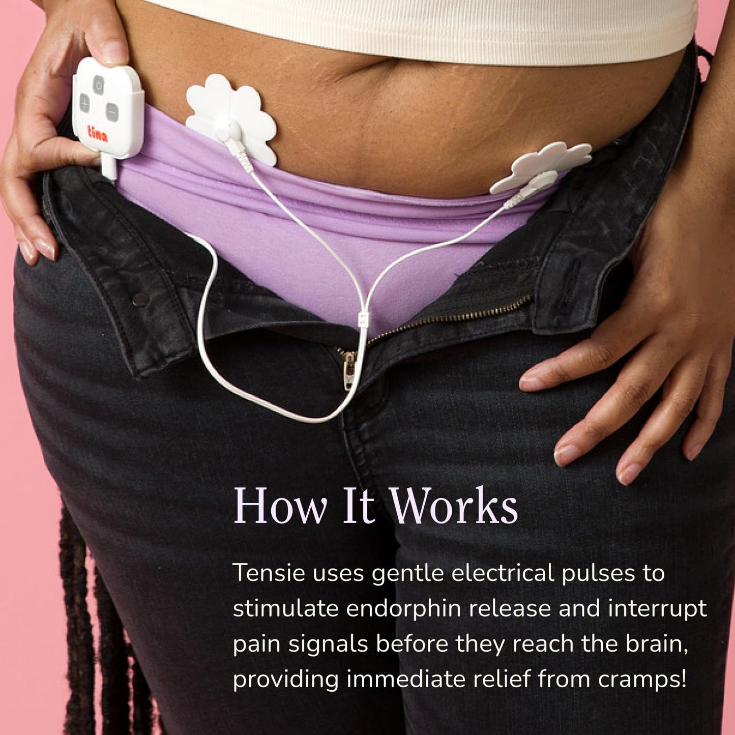 Tensie | Portable Period Pain Relief Device | 30 Gentle, Adjustable Levels for Drug-Free Menstrual Cramp or Lower Back Pain Relief | 10-Hour Battery Life, Rechargeable | Instant Period Cramp Relief - Maple Wellness Supplements