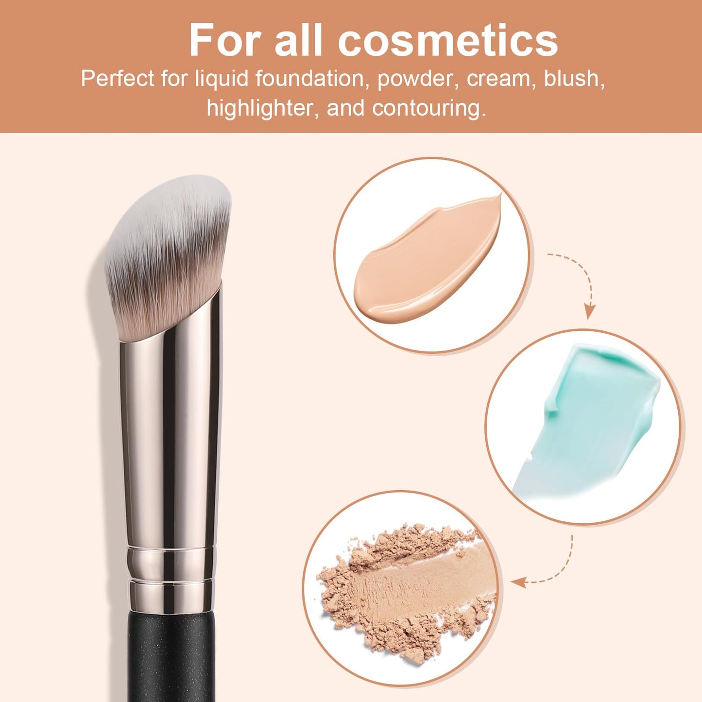 TEOYALL Foundation Contour Conceal Brush Set, 3PCS Angled Synthetic Kabuki Brush for Blending Setting Buffing with Liquid, Cream and Powder Cosmetic (170S/270S/370S) - Maple Wellness Supplements