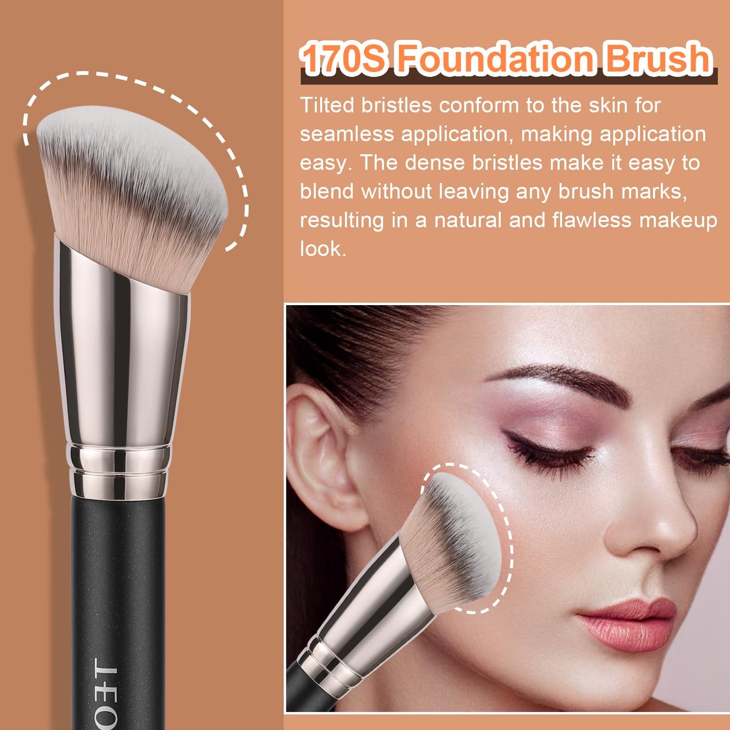 TEOYALL Foundation Contour Conceal Brush Set, 3PCS Angled Synthetic Kabuki Brush for Blending Setting Buffing with Liquid, Cream and Powder Cosmetic (170S/270S/370S) - Maple Wellness Supplements